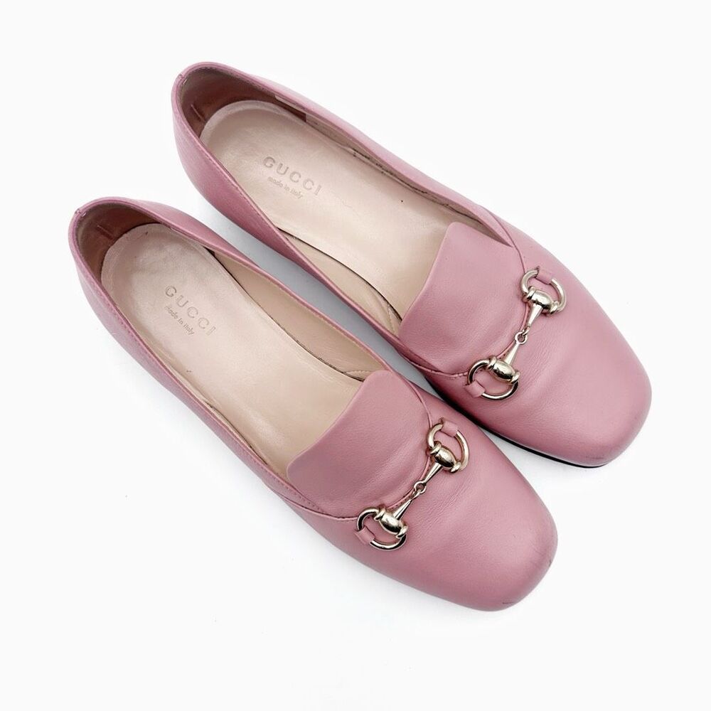 GUCCI Pink Kira Horsebit Square Toe Ballet Flat 37.5 US 7.5 Leather Loafers - Picture 2 of 12